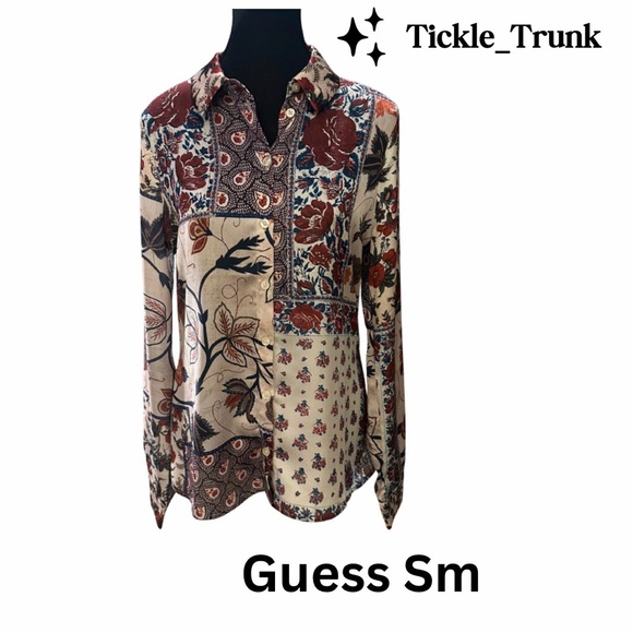 Guess Tops - ⭐️ Guess Patchwork Floral Shirt - Red and Cream